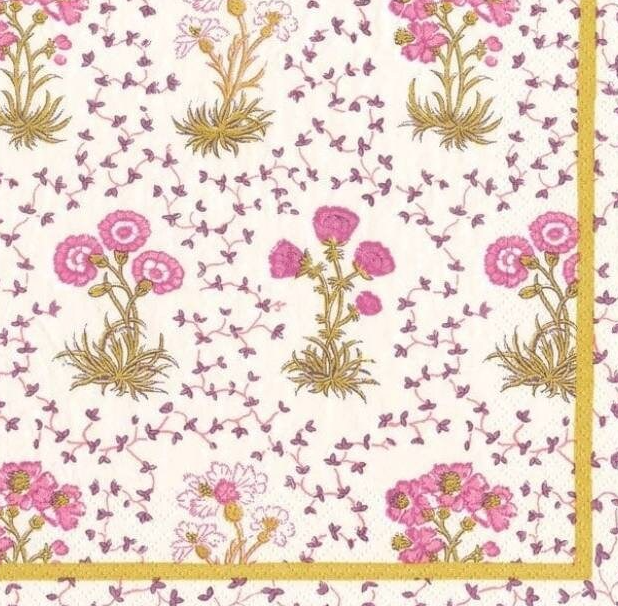 a pink and yellow floral design on a white background