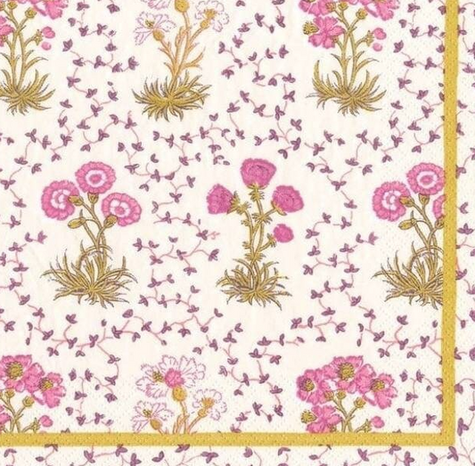 a pink and yellow floral design on a white background