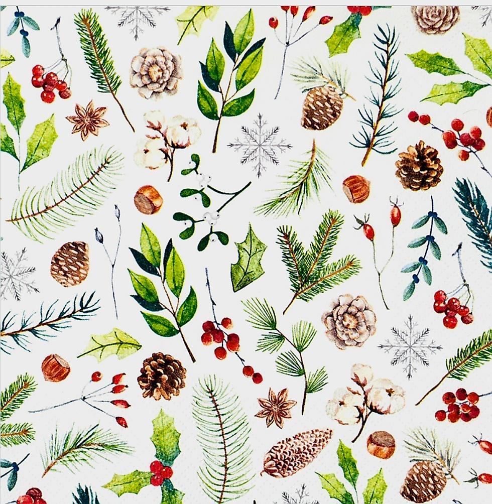 Christmas Greenery Paper Napkin - Luncheon  Size