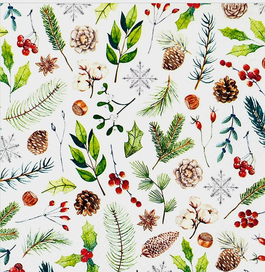 Christmas Greenery Paper Napkin - Luncheon  Size