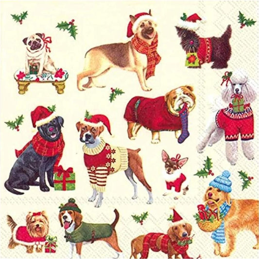 Christmas Dogs Paper Napkin - Cocktail Size