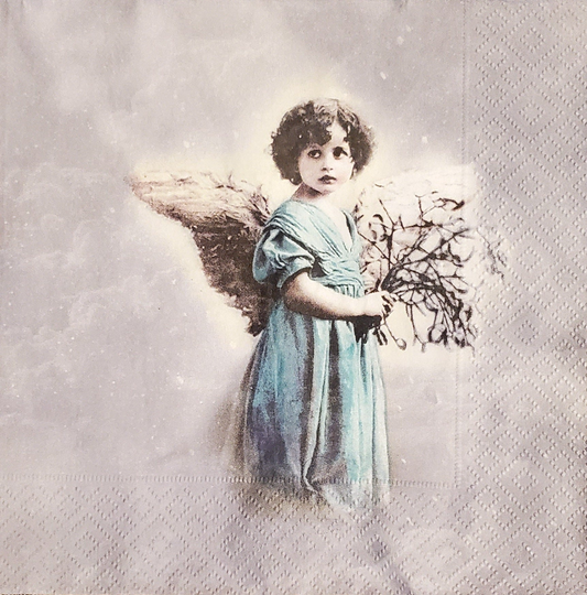 a picture of an angel holding a bunch of flowers