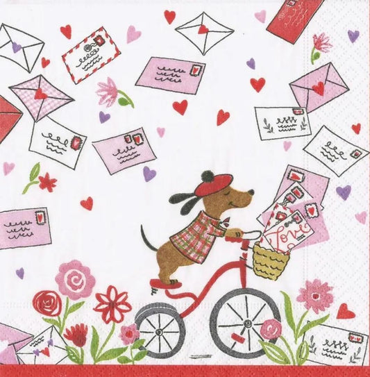 Dog Valentine Paper Napkin - Cocktail Size