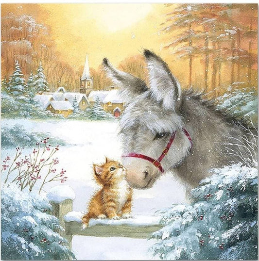 Christmas Kitten & Donkey  -Luncheon Size
