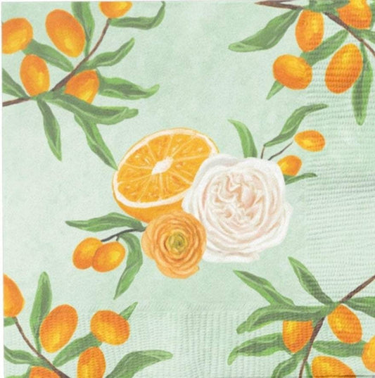 White Rose Oranges Paper Napkin - Cocktail Size