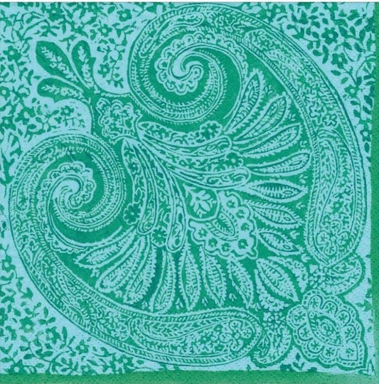 Teal Paisley Paper Napkin - Cocktail Size