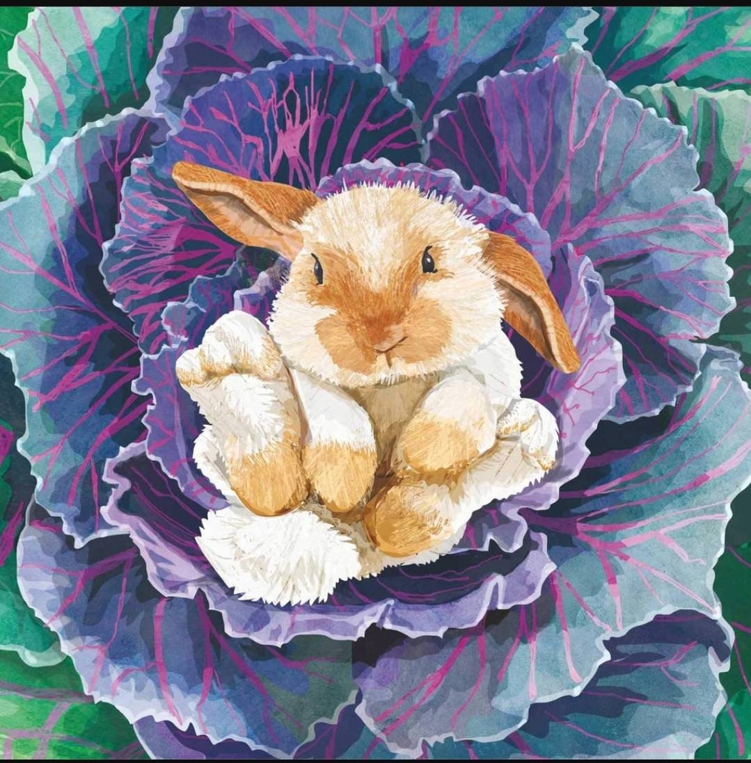 Easter Bunny in Cabbage Paper Napkin - Cocktail Size