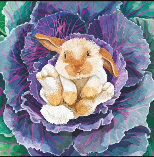 Easter Bunny in Cabbage Paper Napkin - Cocktail Size
