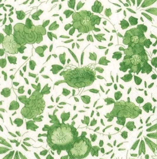 Green Delft Flowers Paper Napkin - Cocktail Size