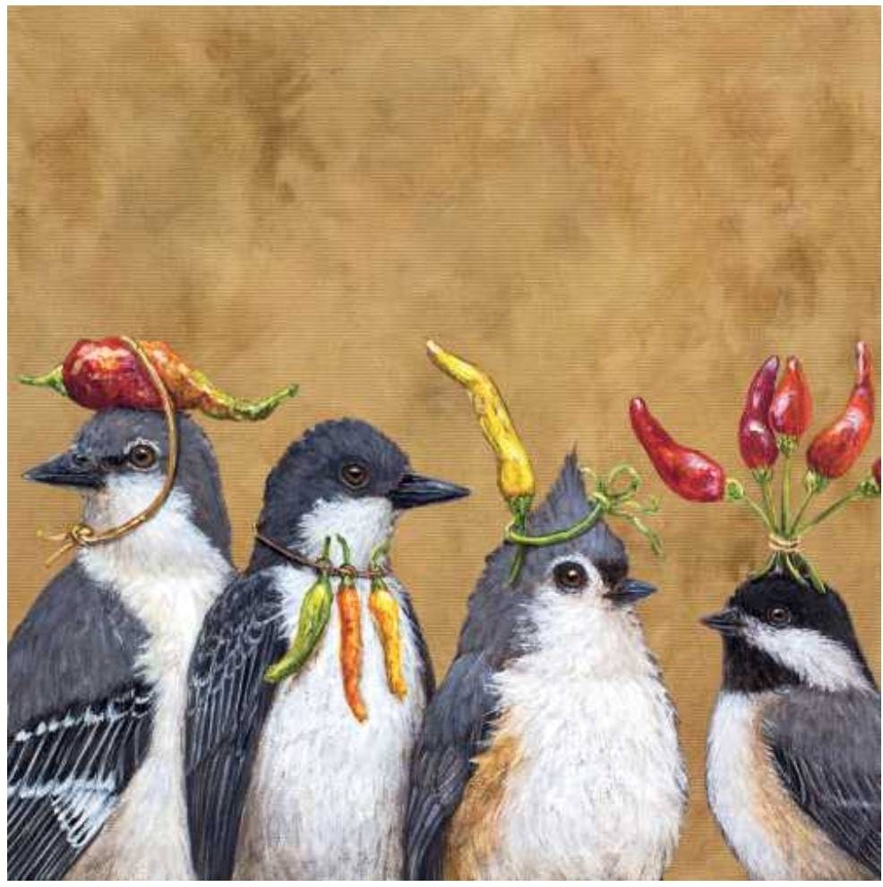 Whimsy Chili Pepper Birds Paper Napkins- Cocktail Size