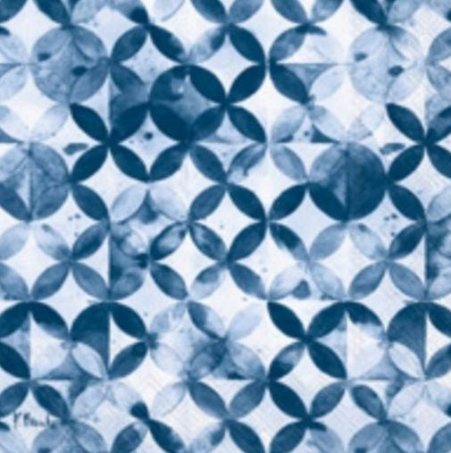 Blue & White Shibori Circles Paper Napkin - Cocktail Size