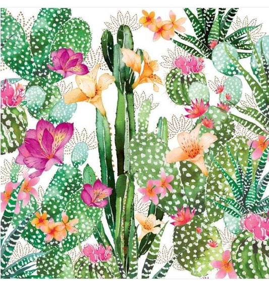 Cactus Flowers Paper Napkin - Cocktail Size