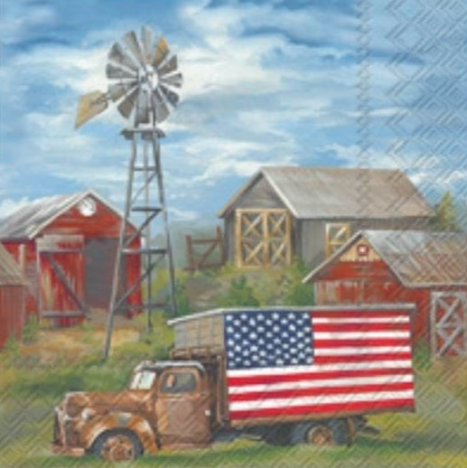 Patriotic 4th of July Truck Barn Flag Paper Napkin - Cocktail Size