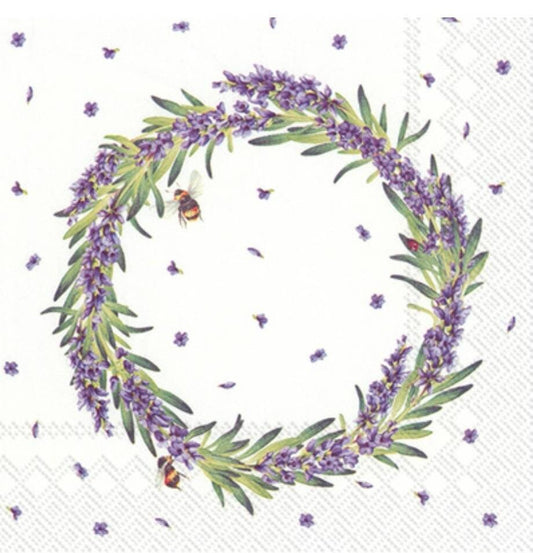 Lavender Wreath Paper Napkin - Cocktail Size