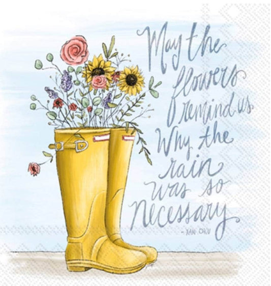 Spring Flowers and Rain Boots Paper Napkin  - Cocktail Size