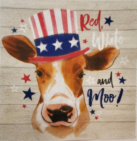 Patriotic Cow Paper Napkin - Cocktail Size