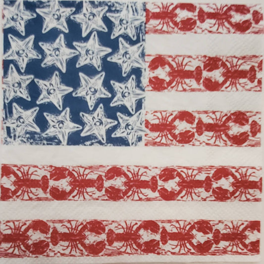 USA Beach Flag Crab Lobster Paper Napkin - Cocktail Size