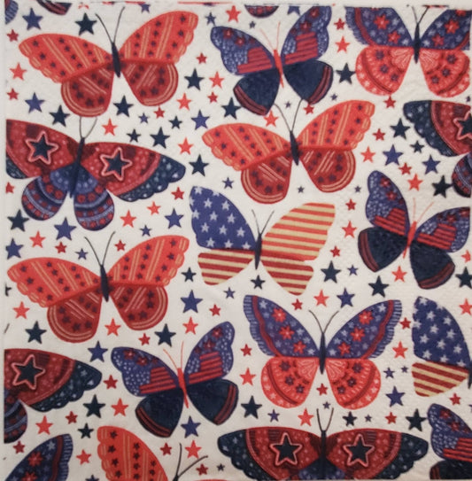 Patriotic Butterflies 4th of July Paper Napkin - Cocktail Size