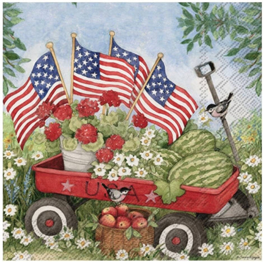 Fourth of July Wagon Paper Napkins -Cocktail Size