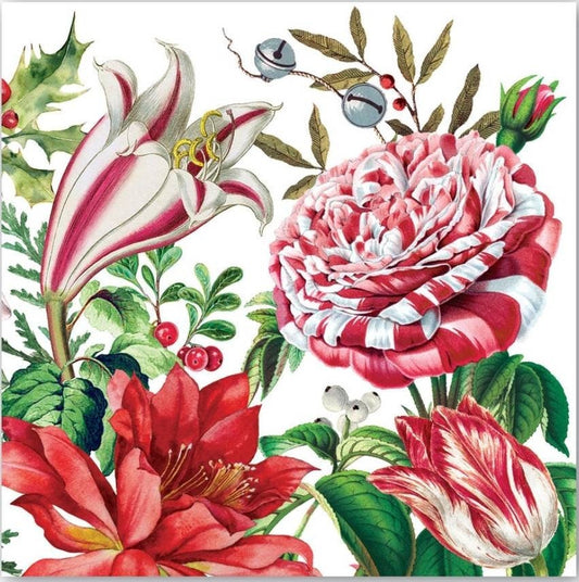 Christmas Peppermint Flowers Paper Napkin - Cocktail Size