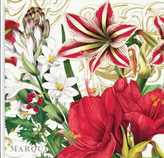 Christmas Flowers Paper Napkin - Cocktail Size