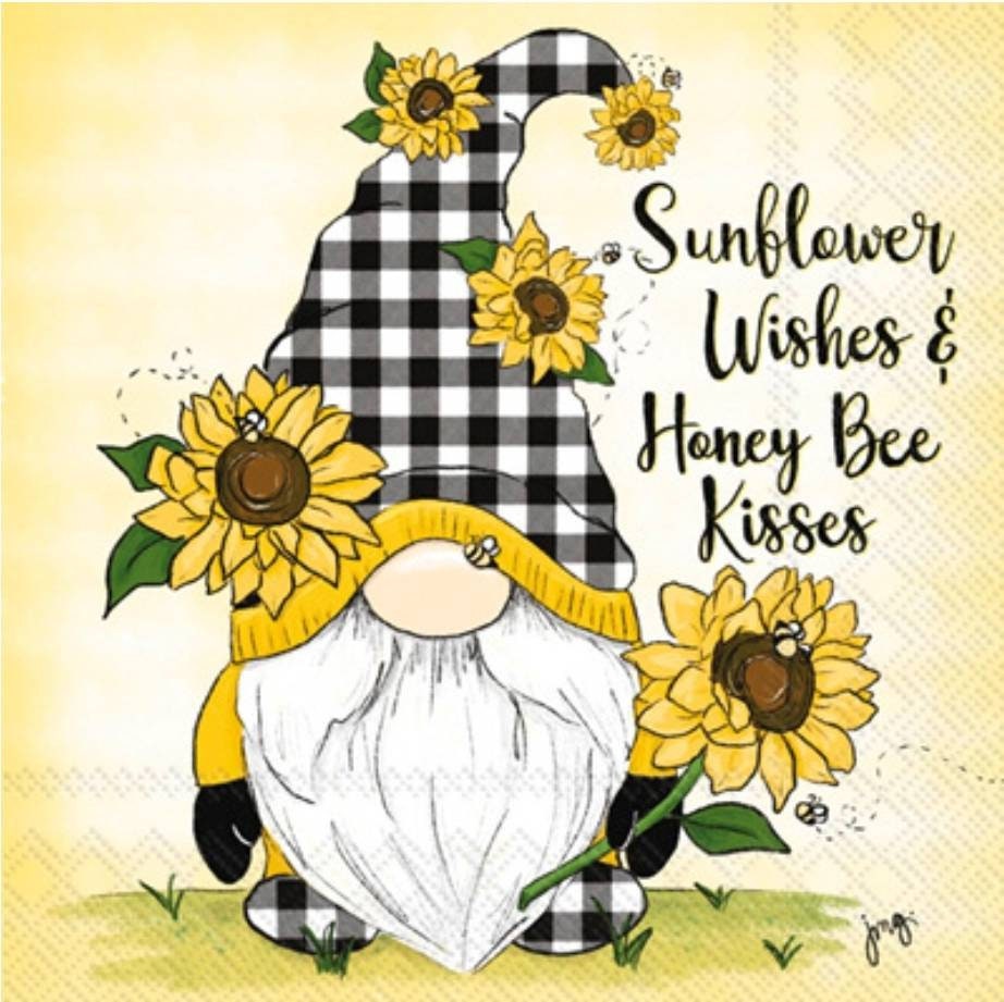 Bee Gnome Sunflower Paper Napkin - Luncheon Size
