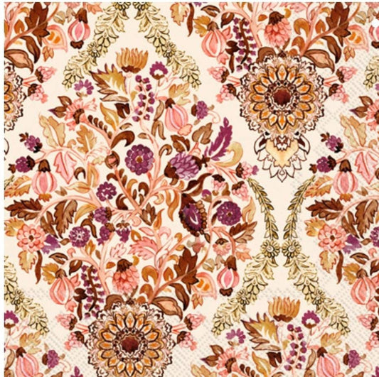 Sunflower Paisley Damask Paper Napkin - Cocktail Size