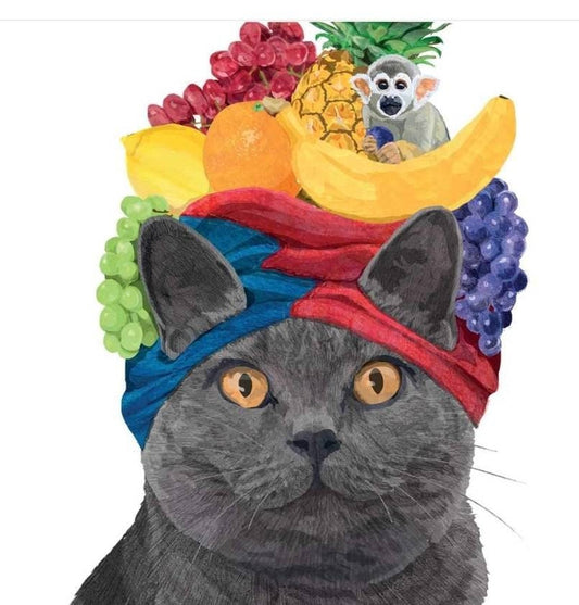 Cat & Fruit Paper Napkin - Cocktail Size