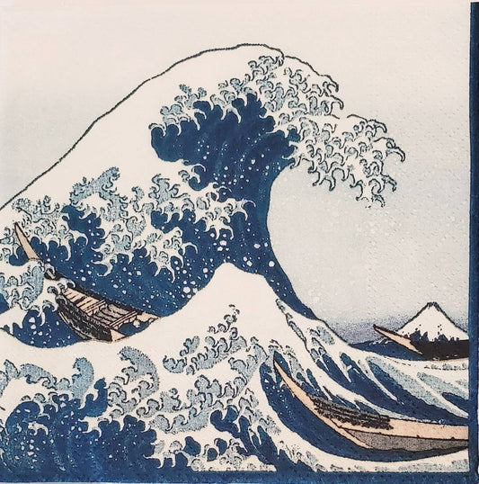 Blue & White Wave Ocean Paper Napkin - Cocktail Size