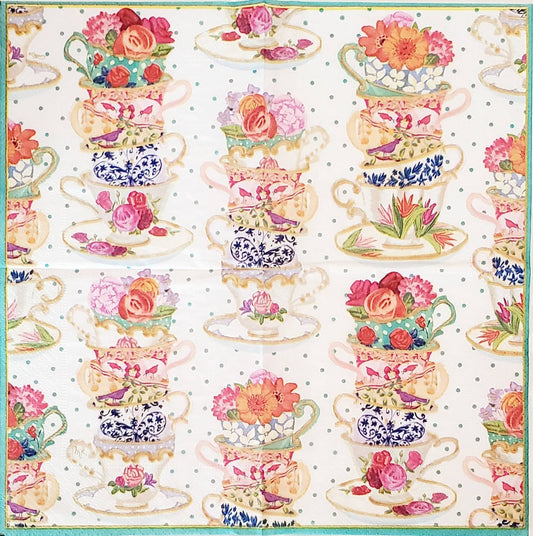Tea Teacups Paper Napkin - Cocktail Size