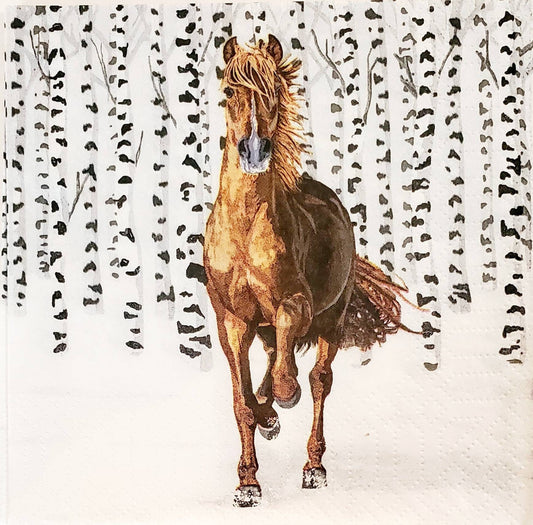 Horse in Winter Paper Napkin - Cocktail Size