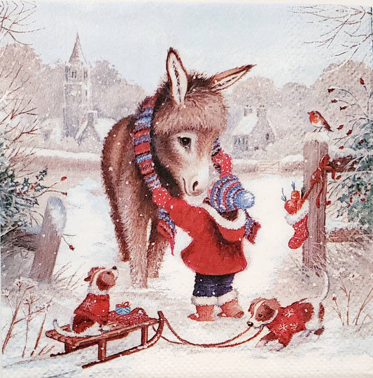 Christmas Donkey Paper Napkin - Cocktail Size- Beverage Size