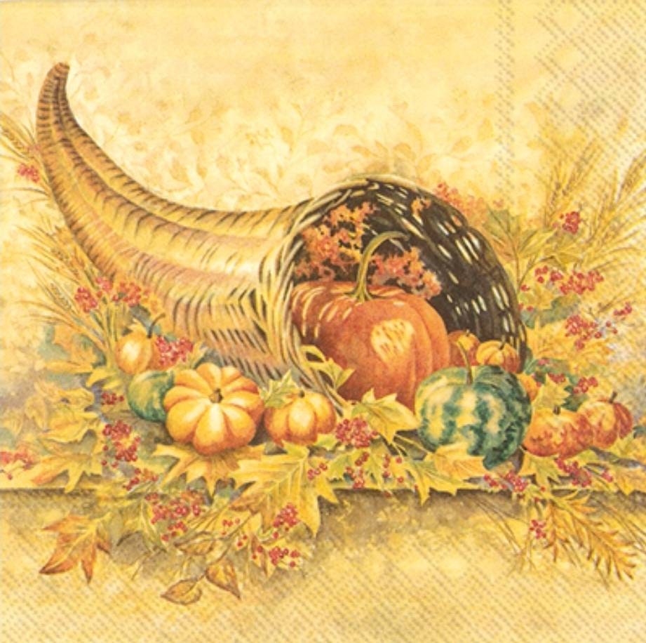 Thanksgiving Cornucopia Paper Napkin - Cocktail Size