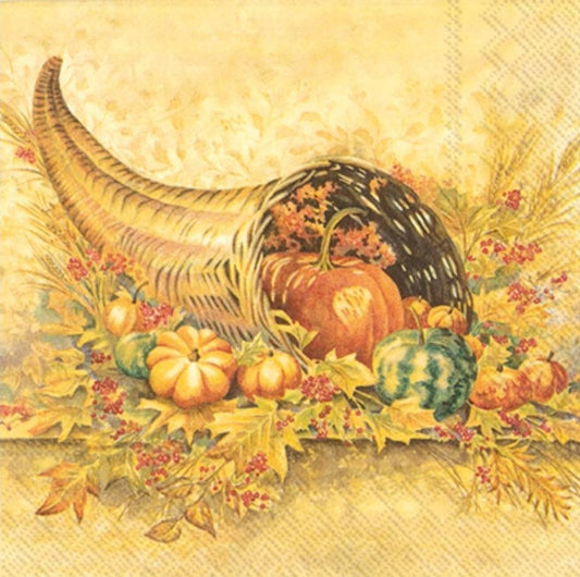 Thanksgiving Cornucopia Paper Napkin - Cocktail Size