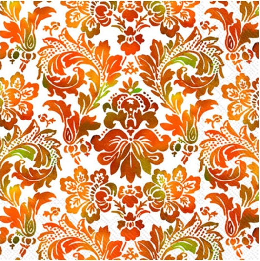 Fall Flowers Damask Paper Napkin - Luncheon Size