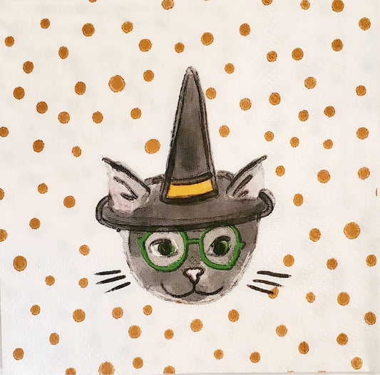 Halloween Cat Witch Paper Napkin - Cocktail Size