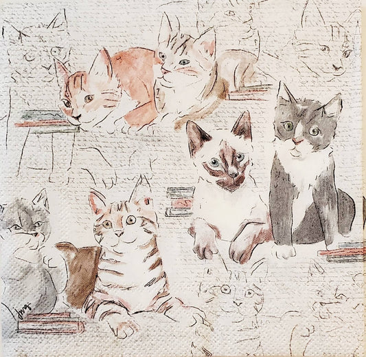 Cat Library Paper Napkin - Cocktail Size
