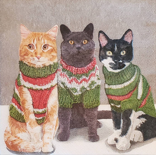 Christmas Cats Paper Napkin - Cocktail Size