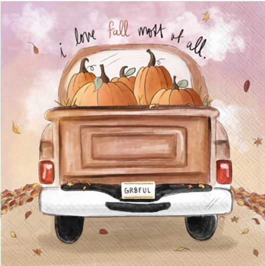 Fall Pumpkin Truck Paper Napkin - Cocktail Size