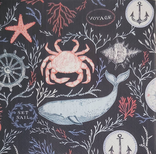 Whale Crab Starfish Sea Ocean Paper Napkin - Luncheon Size