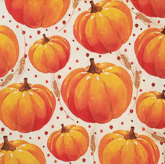 Fall Pumpkin Wheat Harvest Paper Napkin - Cocktail Size