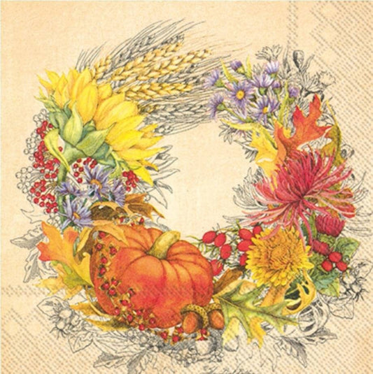 Thanksgiving Fall Pumpkin Wreath  - Cocktail Size