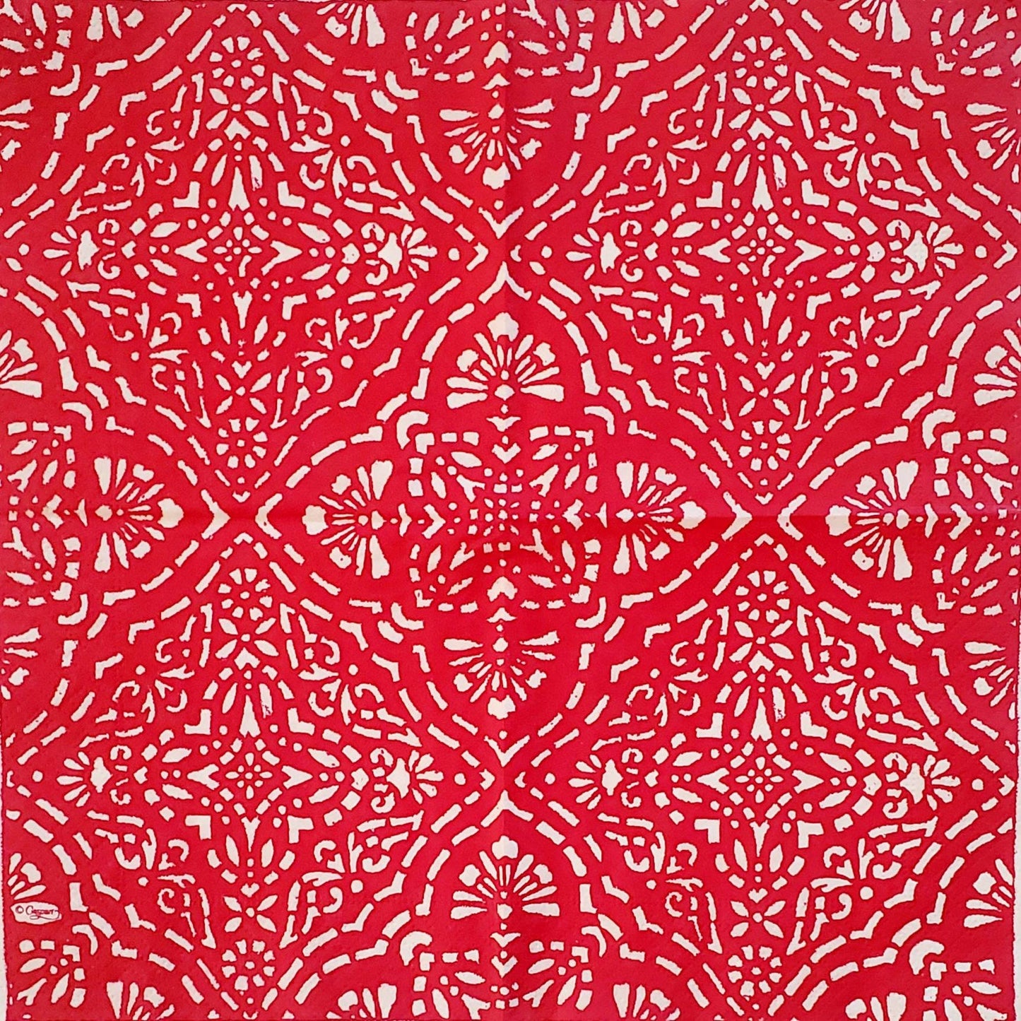 Red Snowflake Tile Paper Napkin - Cocktail Size