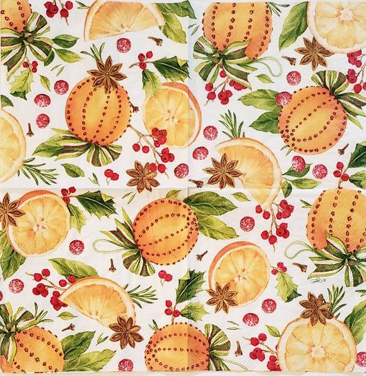 Christmas Oranges Fruit Paper Napkin - Cocktail Size