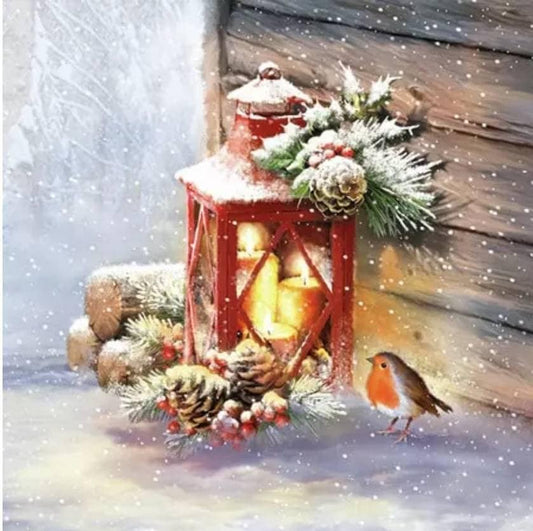 Christmas Bird & Lamp Paper Napkin - Cocktail Size