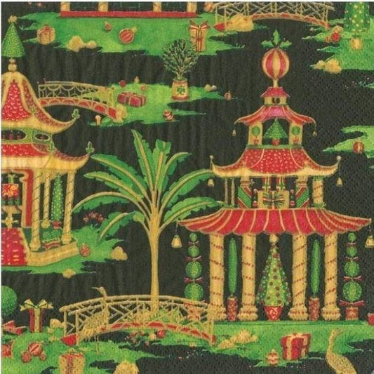 Christmas Palm Tree Pagoda Paper Napkin - Cocktail Size