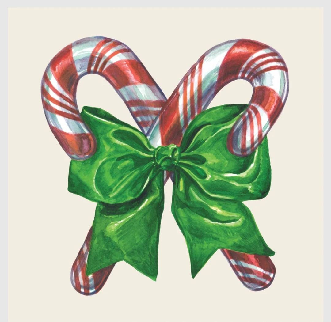 Vintage Candy Cane Napkin - Cocktail Size