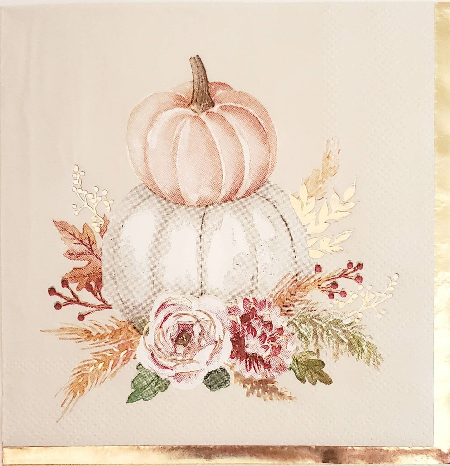 White & Pink Pumpkin Paper Napkin - Cocktail Size