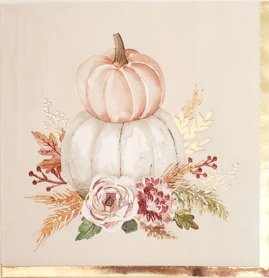 White & Pink Pumpkin Paper Napkin - Cocktail Size