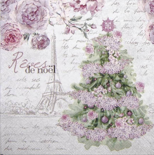 Christmas Tree Paris Pink Paper Napkin - Luncheon Size